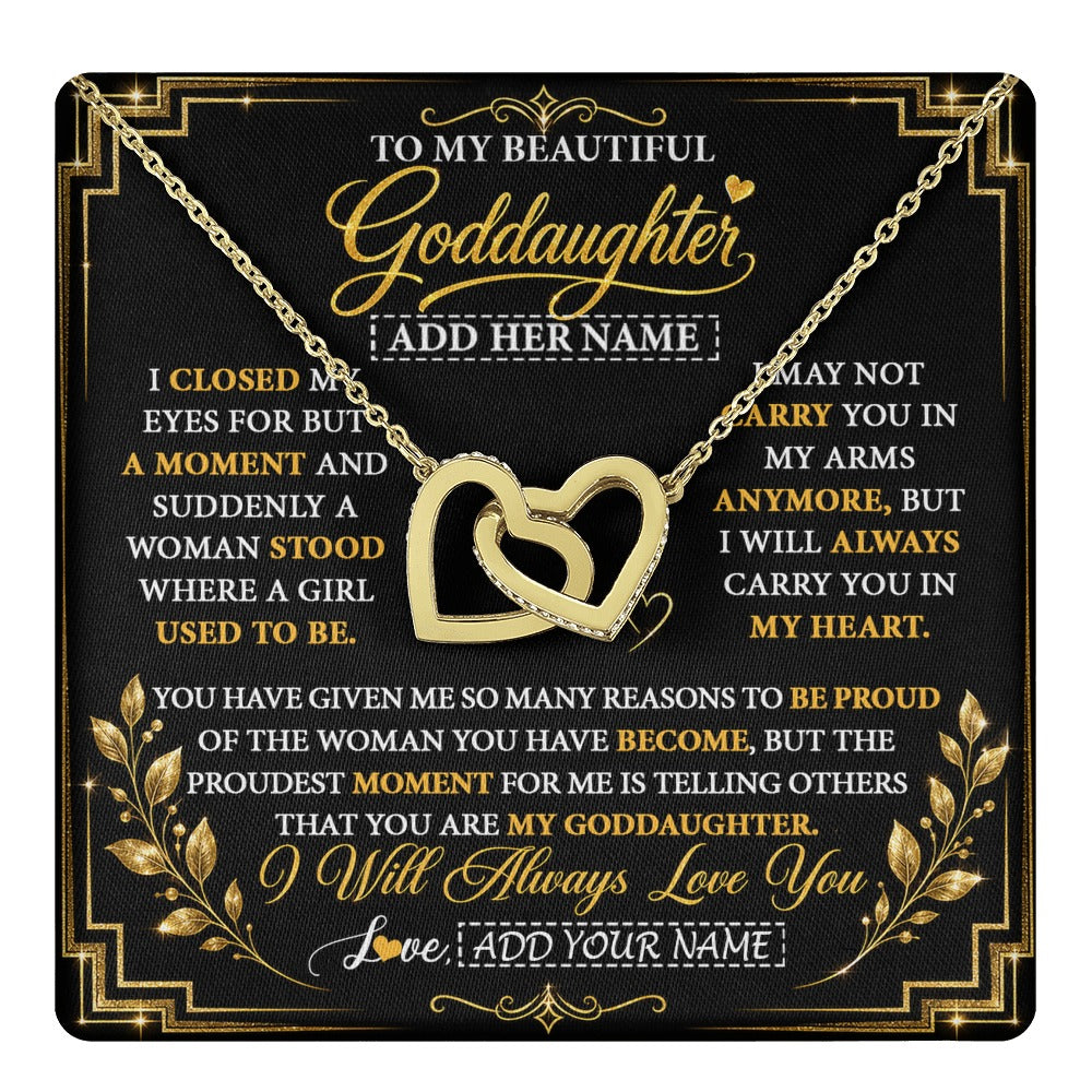 Interlocking Hearts Necklace 18K Yellow Gold Finish | 1 | Personalized To My Beautiful Goddaughter Gifts From Godmother Pendant Necklace Niece I Close My Eyes Birthday Gifts Christmas Graduation Gift Box Message Card | https://teecentury.