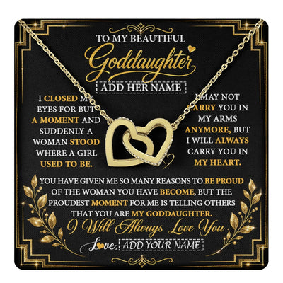 Interlocking Hearts Necklace 18K Yellow Gold Finish | 1 | Personalized To My Beautiful Goddaughter Gifts From Godmother Pendant Necklace Niece I Close My Eyes Birthday Gifts Christmas Graduation Gift Box Message Card | https://teecentury.