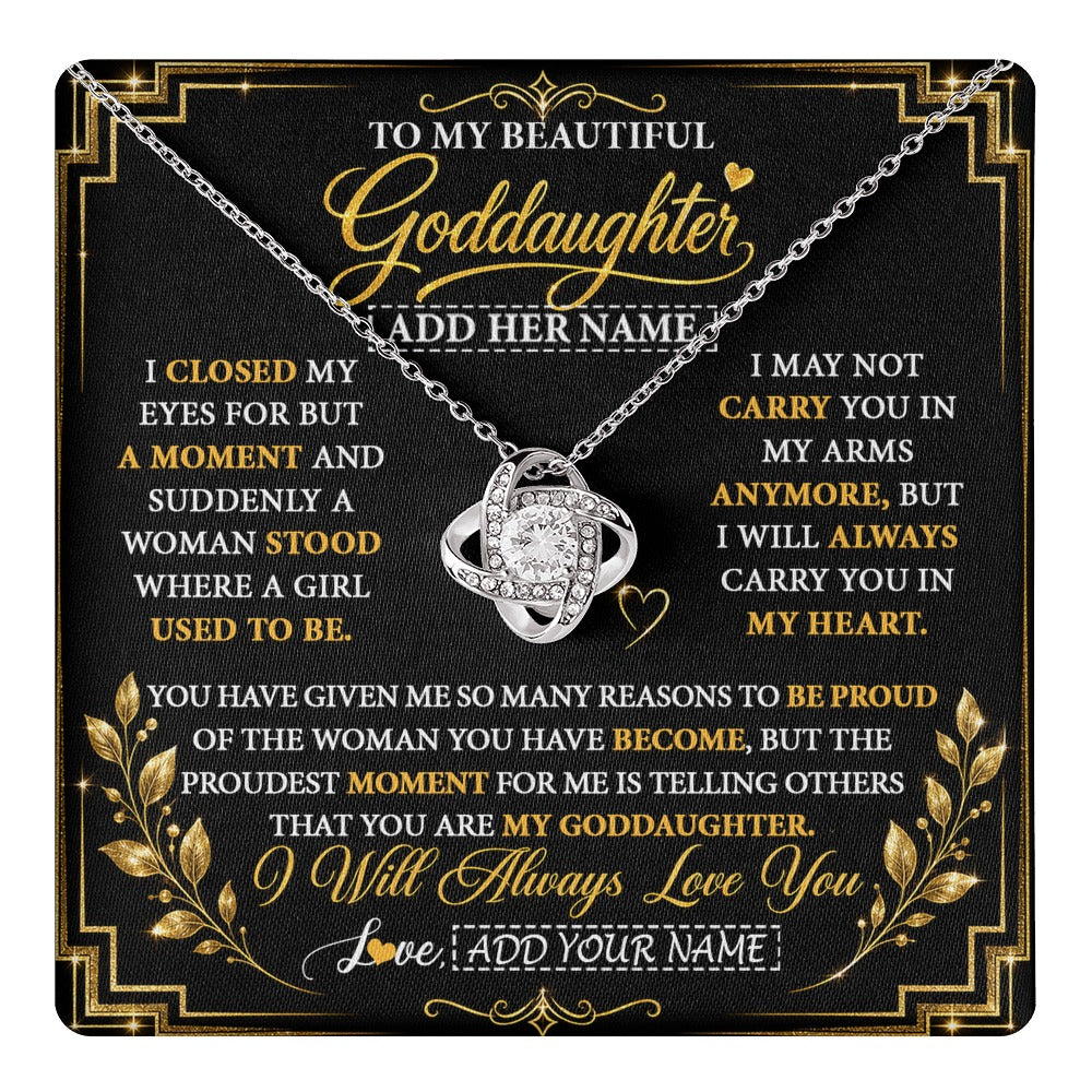 Love Knot Necklace 14K White Gold Finish | 1 | Personalized To My Beautiful Goddaughter Gifts From Godmother Pendant Necklace Niece I Close My Eyes Birthday Gifts Christmas Graduation Gift Box Message Card | https://teecentury.
