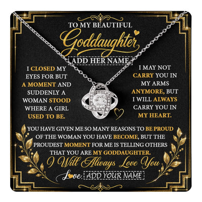 Love Knot Necklace 14K White Gold Finish | 1 | Personalized To My Beautiful Goddaughter Gifts From Godmother Pendant Necklace Niece I Close My Eyes Birthday Gifts Christmas Graduation Gift Box Message Card | https://teecentury.