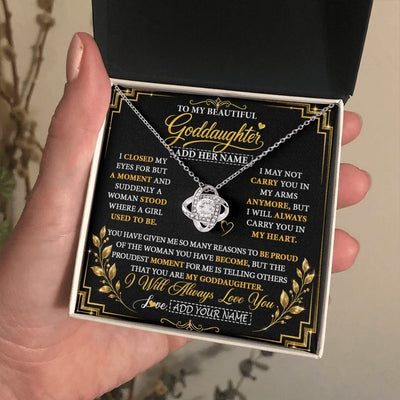 Love Knot Necklace 14K White Gold Finish | 2 | Personalized To My Beautiful Goddaughter Gifts From Godmother Pendant Necklace Niece I Close My Eyes Birthday Gifts Christmas Graduation Gift Box Message Card | https://teecentury.