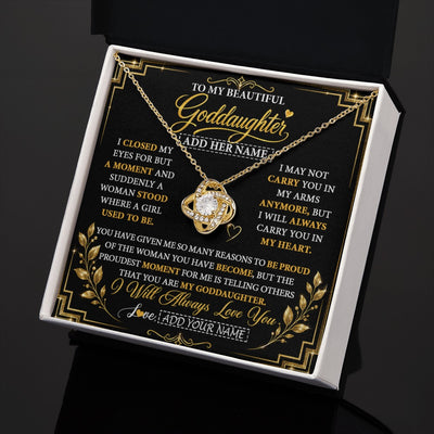 Love Knot Necklace 18K Yellow Gold Finish | 2 | Personalized To My Beautiful Goddaughter Gifts From Godmother Pendant Necklace Niece I Close My Eyes Birthday Gifts Christmas Graduation Gift Box Message Card | https://teecentury.