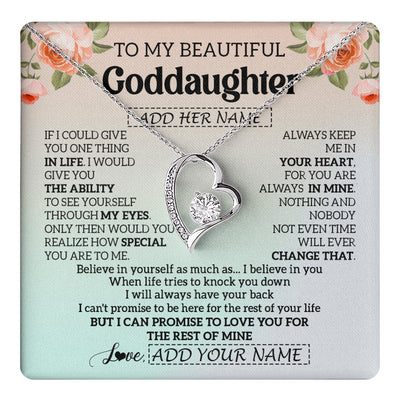 Forever Love Necklace 14K White Gold Finish | 1 | Personalized To My Beautiful Goddaughter Gifts Necklace From Aunt Uncle Love Jewelry For Goddaughter Birthday Christmas Customized Gift Box Message Card | teecentury