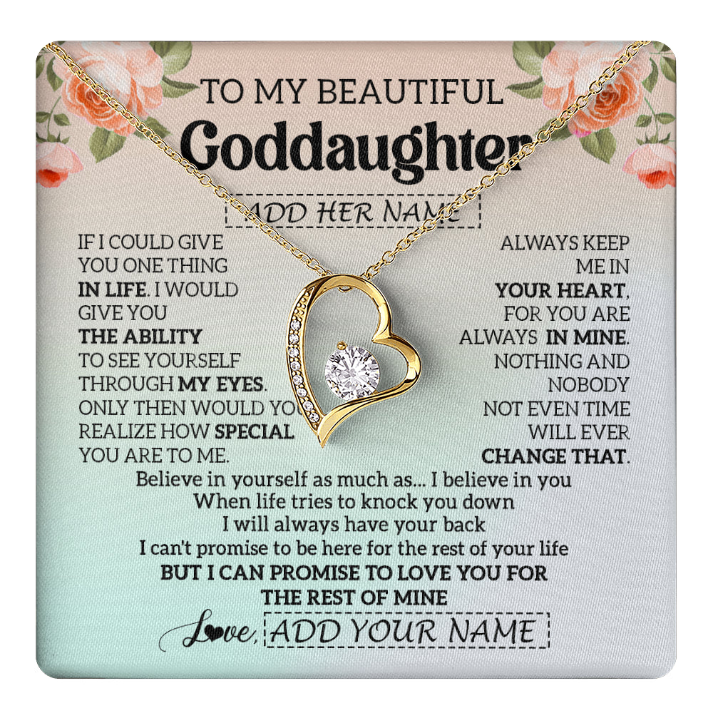 Forever Love Necklace 18K Yellow Gold Finish | 1 | Personalized To My Beautiful Goddaughter Gifts Necklace From Aunt Uncle Love Jewelry For Goddaughter Birthday Christmas Customized Gift Box Message Card | teecentury