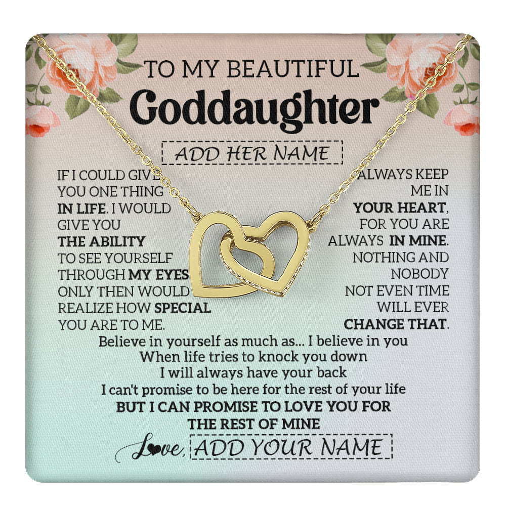 Interlocking Hearts Necklace 18K Yellow Gold Finish | 1 | Personalized To My Beautiful Goddaughter Gifts Necklace From Aunt Uncle Love Jewelry For Goddaughter Birthday Christmas Customized Gift Box Message Card | teecentury