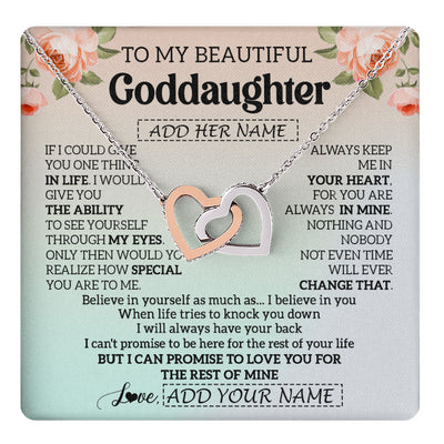 Interlocking Hearts Necklace Stainless Steel & Rose Gold Finish | 1 | Personalized To My Beautiful Goddaughter Gifts Necklace From Aunt Uncle Love Jewelry For Goddaughter Birthday Christmas Customized Gift Box Message Card | teecentury