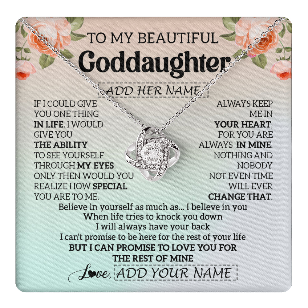 Love Knot Necklace 14K White Gold Finish | 1 | Personalized To My Beautiful Goddaughter Gifts Necklace From Aunt Uncle Love Jewelry For Goddaughter Birthday Christmas Customized Gift Box Message Card | teecentury