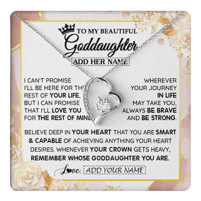 Forever Love Necklace 14K White Gold Finish | 1 | Personalized To My Beautiful Goddaughter Gifts Necklace From Godmother Crown Jewelry Present On Birthday Goddaughter Christmas Graduation Gift Box Message Card | https://teecentury.