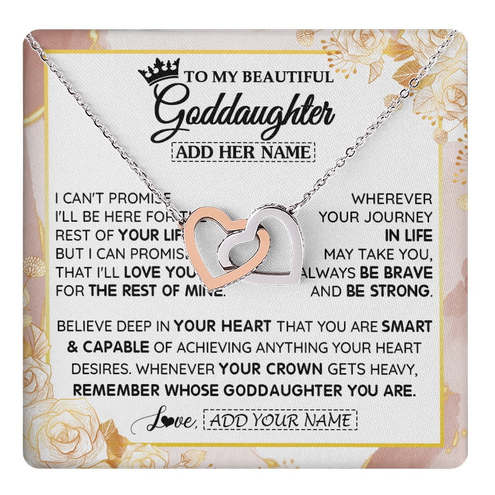 Interlocking Hearts Necklace Stainless Steel & Rose Gold Finish | 1 | Personalized To My Beautiful Goddaughter Gifts Necklace From Godmother Crown Jewelry Present On Birthday Goddaughter Christmas Graduation Gift Box Message Card | https://teecentury.