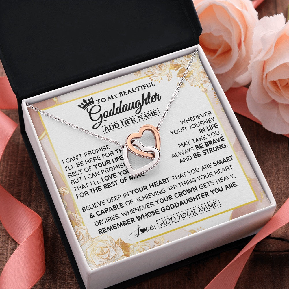 Interlocking Hearts Necklace Stainless Steel & Rose Gold Finish | 2 | Personalized To My Beautiful Goddaughter Gifts Necklace From Godmother Crown Jewelry Present On Birthday Goddaughter Christmas Graduation Gift Box Message Card | https://teecentury.