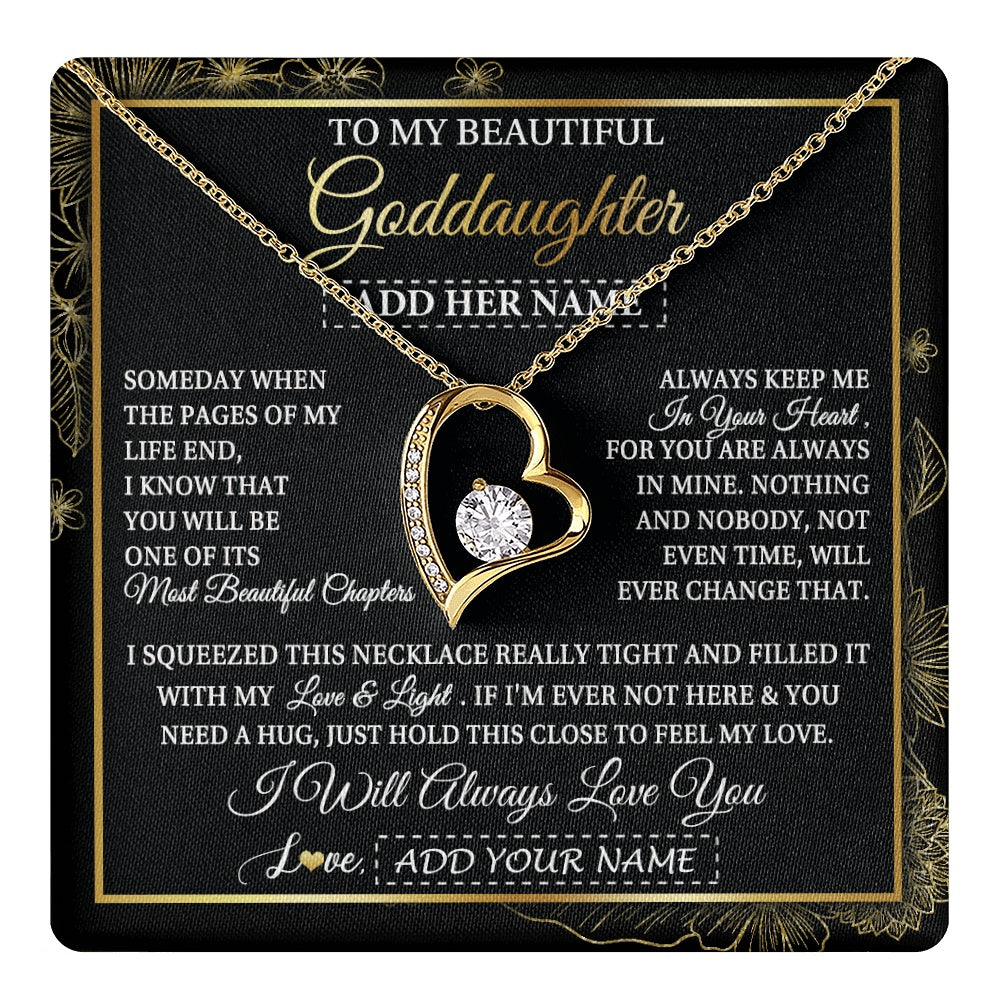 Forever Love Necklace 18K Yellow Gold Finish | 1 | Personalized To My Beautiful Goddaughter Gifts Necklace From Godmother Feel My Love For Adult Goddaughter Graduation Christmas Custom Gift Box Message Card | https://teecentury.