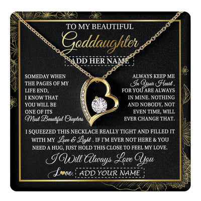 Forever Love Necklace 18K Yellow Gold Finish | 1 | Personalized To My Beautiful Goddaughter Gifts Necklace From Godmother Feel My Love For Adult Goddaughter Graduation Christmas Custom Gift Box Message Card | https://teecentury.