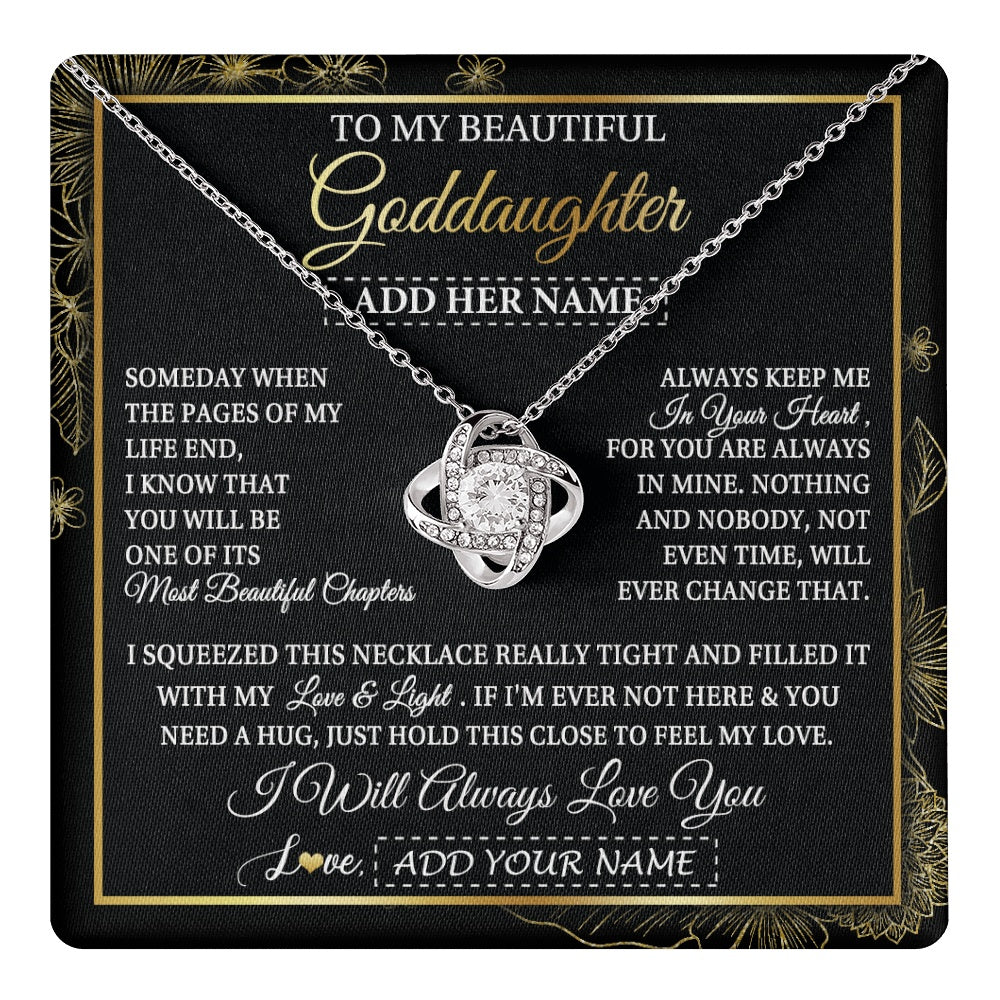 Love Knot Necklace 14K White Gold Finish | 1 | Personalized To My Beautiful Goddaughter Gifts Necklace From Godmother Feel My Love For Adult Goddaughter Graduation Christmas Custom Gift Box Message Card | https://teecentury.