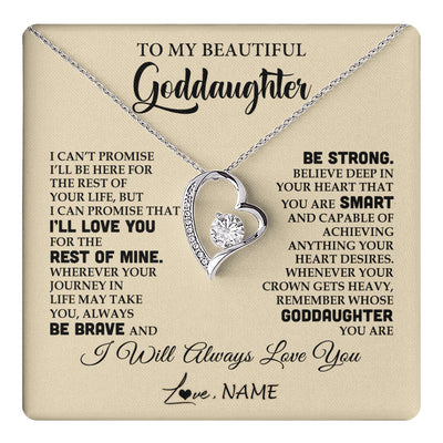 Forever Love Necklace 14K White Gold Finish | 1 | Personalized To My Beautiful Goddaughter Gifts Necklace From Godmother Inspirational Birthday Gift For Goddaughter Christmas Customized Gift Box Message Card | teecentury