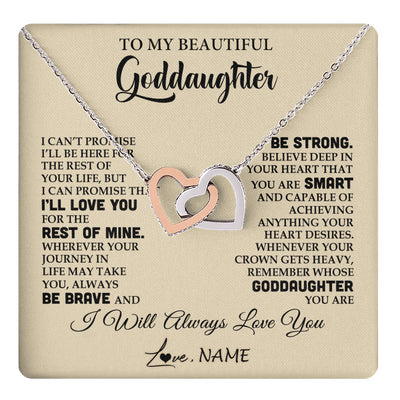 Interlocking Hearts Necklace Stainless Steel & Rose Gold Finish | 1 | Personalized To My Beautiful Goddaughter Gifts Necklace From Godmother Inspirational Birthday Gift For Goddaughter Christmas Customized Gift Box Message Card | teecentury