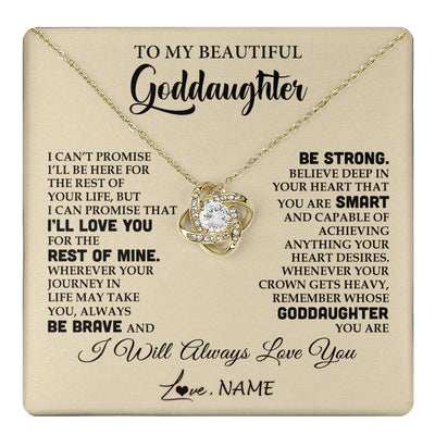 Love Knot Necklace 18K Yellow Gold Finish | 1 | Personalized To My Beautiful Goddaughter Gifts Necklace From Godmother Inspirational Birthday Gift For Goddaughter Christmas Customized Gift Box Message Card | teecentury