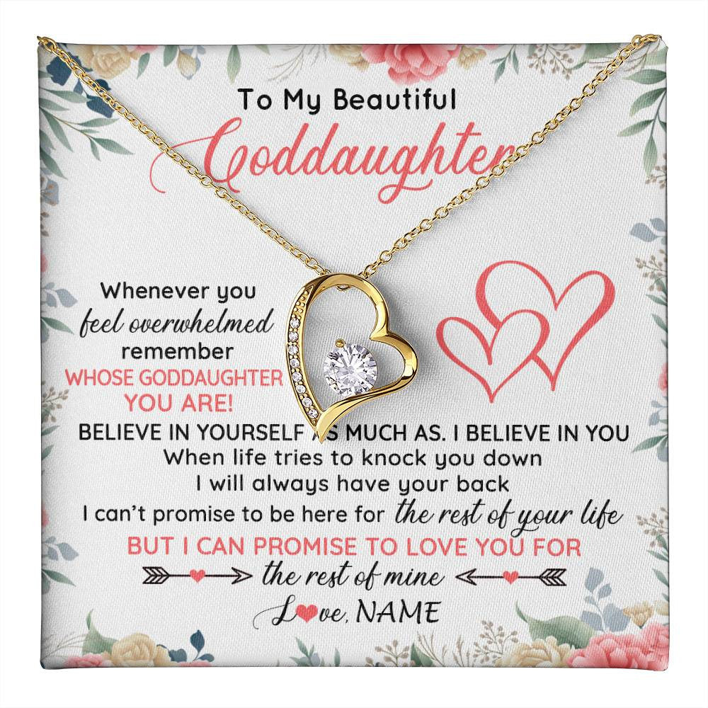 Forever Love Necklace 18K Yellow Gold Finish | 1 | Personalized To My Beautiful Goddaughter Necklace From Aunt Believe In You Goddaughter Birthday Graduation Christmas Jewelry Customized Gift Box Message Card | teecentury