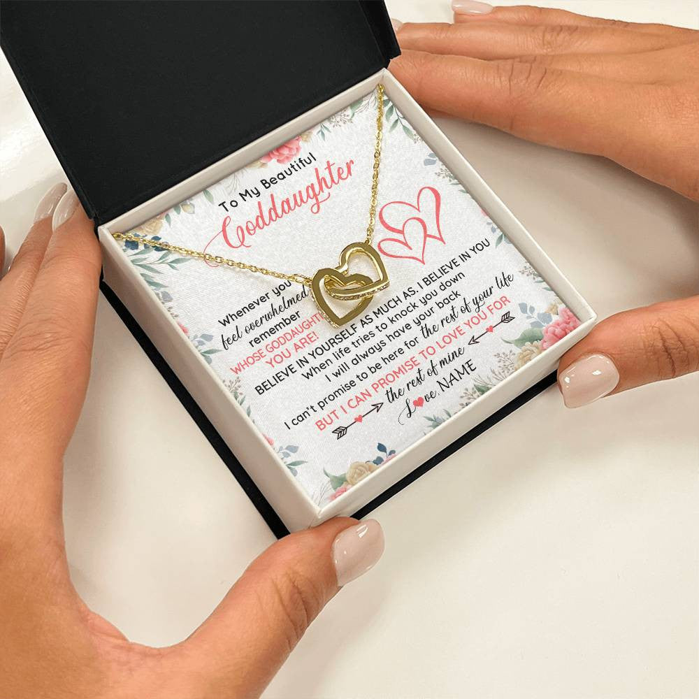 Interlocking Hearts Necklace 18K Yellow Gold Finish | 2 | Personalized To My Beautiful Goddaughter Necklace From Aunt Believe In You Goddaughter Birthday Graduation Christmas Jewelry Customized Gift Box Message Card | teecentury