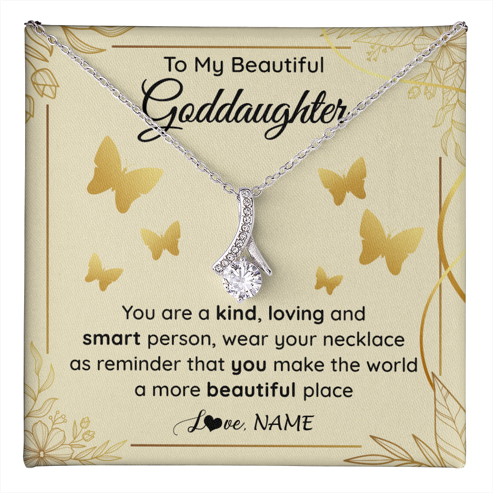 Alluring Beauty Necklace 14K White Gold Finish | 1 | Personalized To My Beautiful Goddaughter Necklace From Aunt You Are A Kind Loving Goddaughter Birthday Graduation Christmas Customized Gift Box Message Card | teecentury