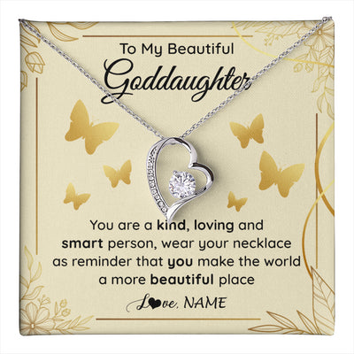 Forever Love Necklace 14K White Gold Finish | 1 | Personalized To My Beautiful Goddaughter Necklace From Aunt You Are A Kind Loving Goddaughter Birthday Graduation Christmas Customized Gift Box Message Card | teecentury