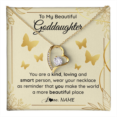 Forever Love Necklace 18K Yellow Gold Finish | 1 | Personalized To My Beautiful Goddaughter Necklace From Aunt You Are A Kind Loving Goddaughter Birthday Graduation Christmas Customized Gift Box Message Card | teecentury