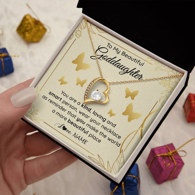 Forever Love Necklace 18K Yellow Gold Finish | 2 | Personalized To My Beautiful Goddaughter Necklace From Aunt You Are A Kind Loving Goddaughter Birthday Graduation Christmas Customized Gift Box Message Card | teecentury