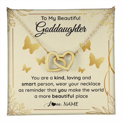 Interlocking Hearts Necklace 18K Yellow Gold Finish | 1 | Personalized To My Beautiful Goddaughter Necklace From Aunt You Are A Kind Loving Goddaughter Birthday Graduation Christmas Customized Gift Box Message Card | teecentury