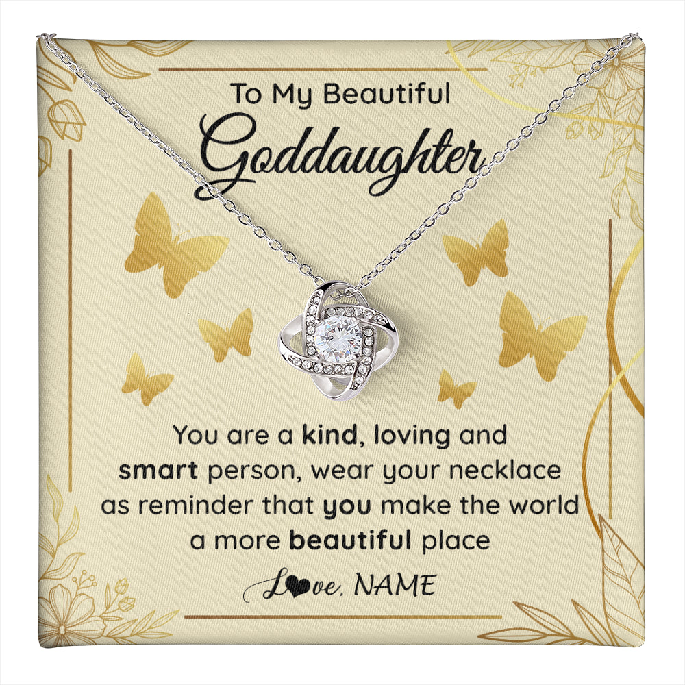 Love Knot Necklace 14K White Gold Finish | 1 | Personalized To My Beautiful Goddaughter Necklace From Aunt You Are A Kind Loving Goddaughter Birthday Graduation Christmas Customized Gift Box Message Card | teecentury