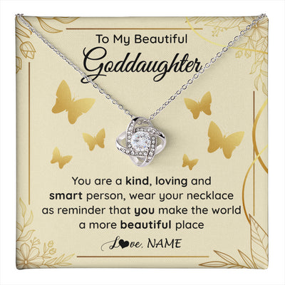 Love Knot Necklace 14K White Gold Finish | 1 | Personalized To My Beautiful Goddaughter Necklace From Aunt You Are A Kind Loving Goddaughter Birthday Graduation Christmas Customized Gift Box Message Card | teecentury