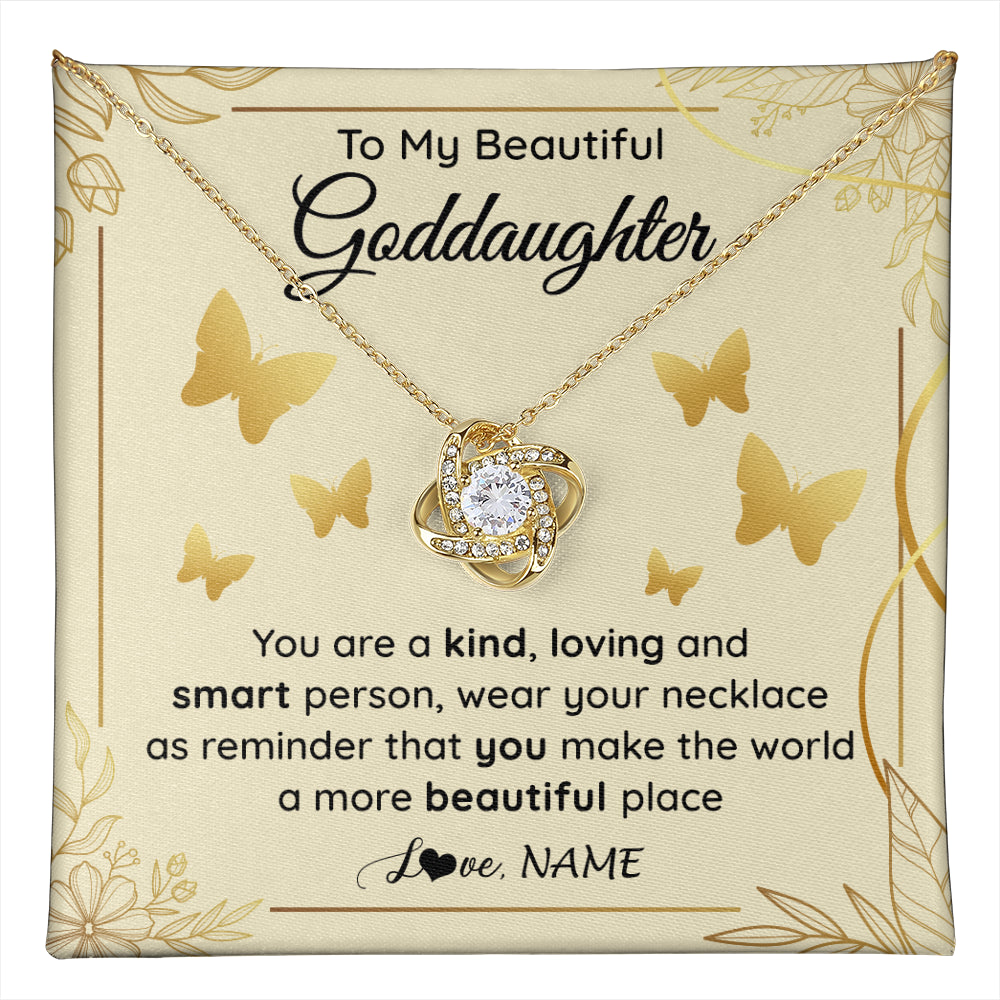 Love Knot Necklace 18K Yellow Gold Finish | 1 | Personalized To My Beautiful Goddaughter Necklace From Aunt You Are A Kind Loving Goddaughter Birthday Graduation Christmas Customized Gift Box Message Card | teecentury