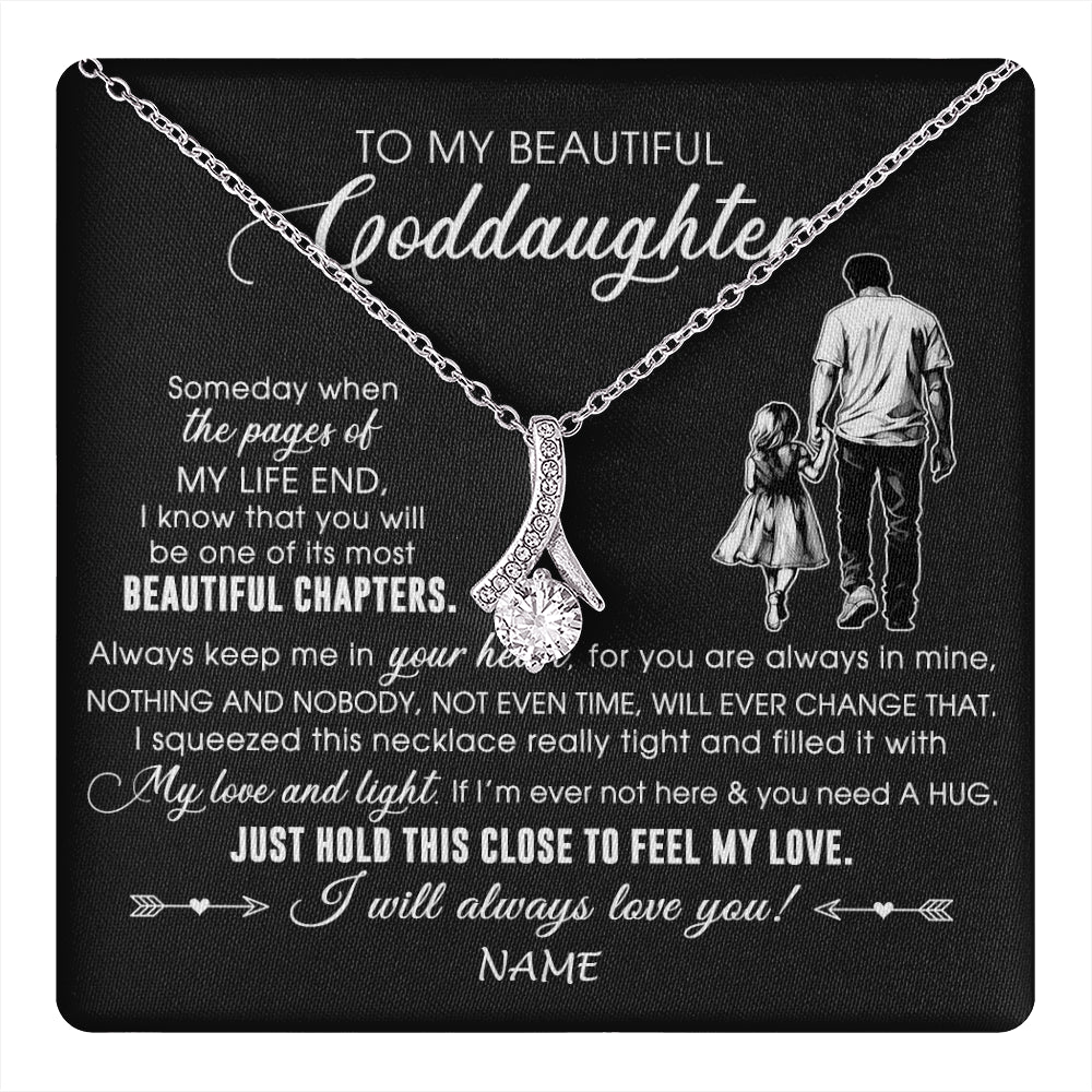 Alluring Beauty Necklace 14K White Gold Finish | 1 | Personalized To My Beautiful Goddaughter Necklace From Godfather Always Love You Goddaughter Birthday Graduation Christmas Customized Gift Box Message Card | teecentury