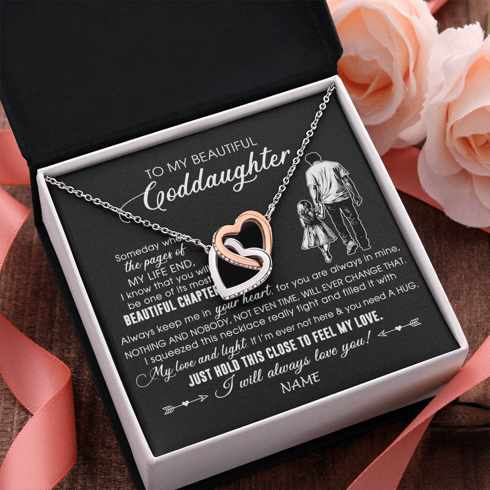 Interlocking Hearts Necklace Stainless Steel & Rose Gold Finish | 2 | Personalized To My Beautiful Goddaughter Necklace From Godfather Always Love You Goddaughter Birthday Graduation Christmas Customized Gift Box Message Card | teecentury