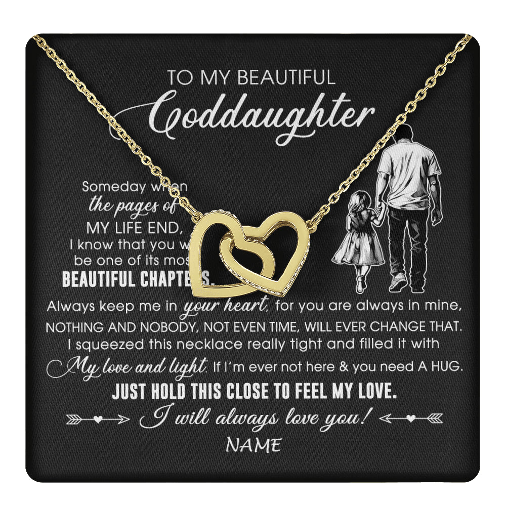 Interlocking Hearts Necklace 18K Yellow Gold Finish | 1 | Personalized To My Beautiful Goddaughter Necklace From Godfather Always Love You Goddaughter Birthday Graduation Christmas Customized Gift Box Message Card | teecentury