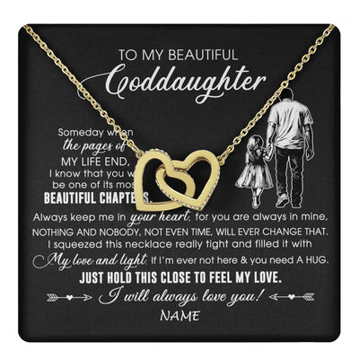 Interlocking Hearts Necklace 18K Yellow Gold Finish | 1 | Personalized To My Beautiful Goddaughter Necklace From Godfather Always Love You Goddaughter Birthday Graduation Christmas Customized Gift Box Message Card | teecentury