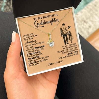 Alluring Beauty Necklace 18K Yellow Gold Finish | 2 | Personalized To My Beautiful Goddaughter Necklace From Godfather Promise To Love You Goddaughter Birthday Jewelry Christmas Customized Gift Box Message Card | teecentury