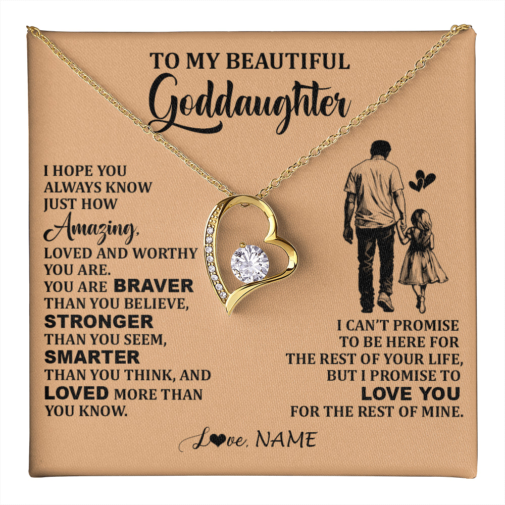 Forever Love Necklace 18K Yellow Gold Finish | 1 | Personalized To My Beautiful Goddaughter Necklace From Godfather Promise To Love You Goddaughter Birthday Jewelry Christmas Customized Gift Box Message Card | teecentury