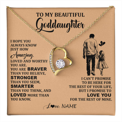 Forever Love Necklace 18K Yellow Gold Finish | 1 | Personalized To My Beautiful Goddaughter Necklace From Godfather Promise To Love You Goddaughter Birthday Jewelry Christmas Customized Gift Box Message Card | teecentury