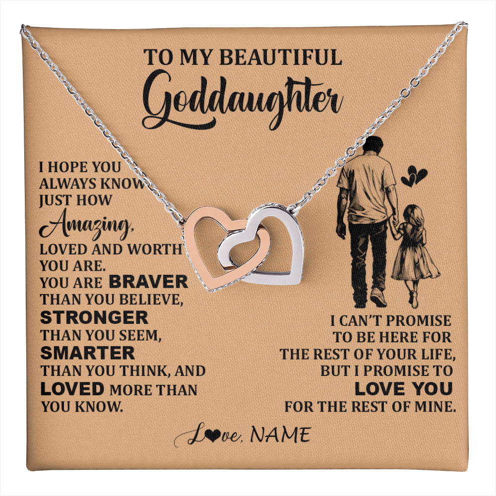 Interlocking Hearts Necklace Stainless Steel & Rose Gold Finish | 1 | Personalized To My Beautiful Goddaughter Necklace From Godfather Promise To Love You Goddaughter Birthday Jewelry Christmas Customized Gift Box Message Card | teecentury