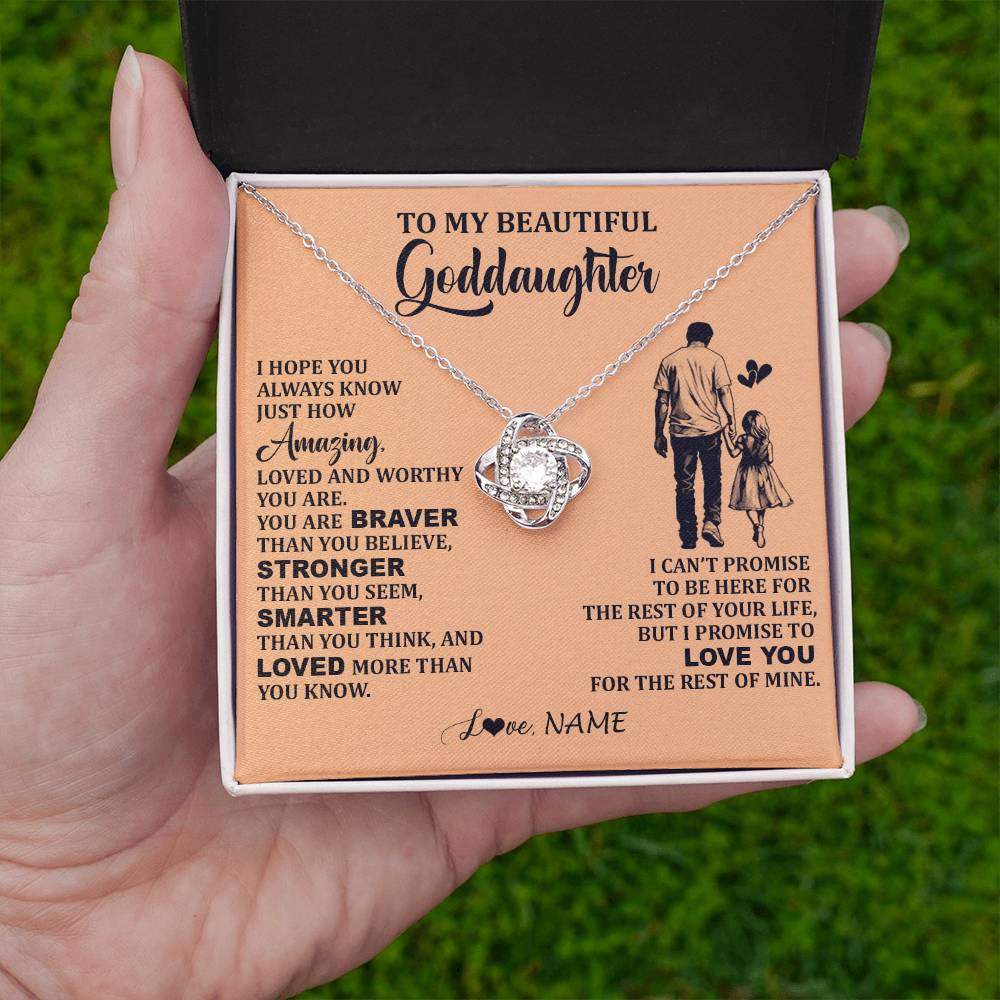 Love Knot Necklace 14K White Gold Finish | 2 | Personalized To My Beautiful Goddaughter Necklace From Godfather Promise To Love You Goddaughter Birthday Jewelry Christmas Customized Gift Box Message Card | teecentury