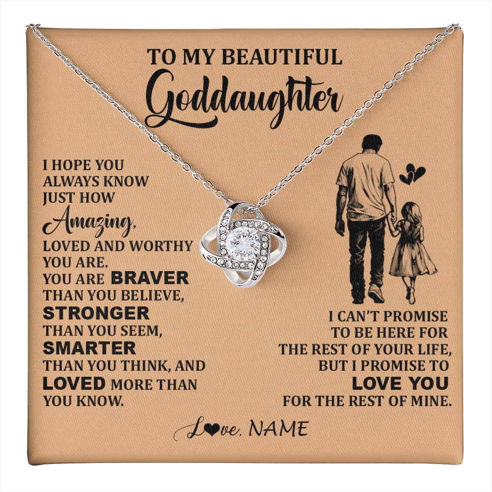 Love Knot Necklace 14K White Gold Finish | 1 | Personalized To My Beautiful Goddaughter Necklace From Godfather Promise To Love You Goddaughter Birthday Jewelry Christmas Customized Gift Box Message Card | teecentury