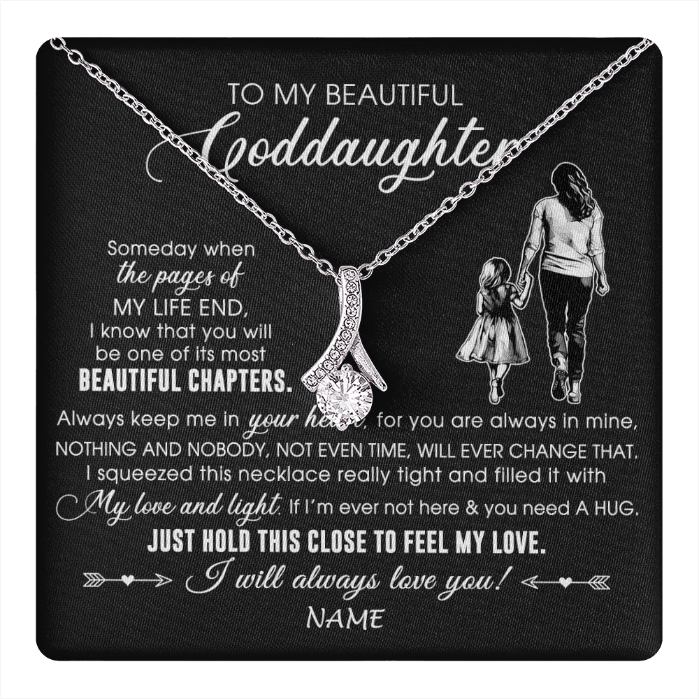 Alluring Beauty Necklace 14K White Gold Finish | 1 | Personalized To My Beautiful Goddaughter Necklace From Godmother Always Love You Goddaughter Birthday Graduation Christmas Customized Gift Box Message Card | teecentury