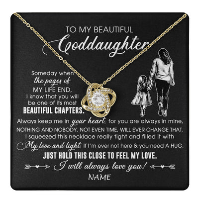 Love Knot Necklace 18K Yellow Gold Finish | 1 | Personalized To My Beautiful Goddaughter Necklace From Godmother Always Love You Goddaughter Birthday Graduation Christmas Customized Gift Box Message Card | teecentury