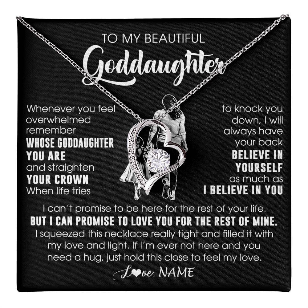 Forever Love Necklace 14K White Gold Finish | 1 | Personalized To My Beautiful Goddaughter Necklace From Godmother Aunt Believe In Yourself Goddaughter Birthday Gifts Jewelry Christmas Customized Message Card | teecentury