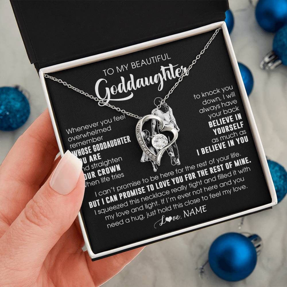 Forever Love Necklace 14K White Gold Finish | 2 | Personalized To My Beautiful Goddaughter Necklace From Godmother Aunt Believe In Yourself Goddaughter Birthday Gifts Jewelry Christmas Customized Message Card | teecentury