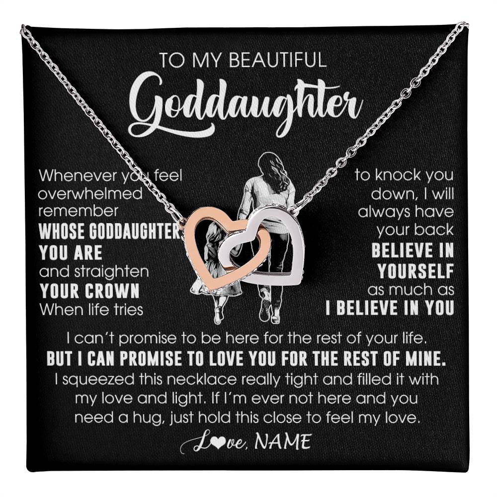Interlocking Hearts Necklace Stainless Steel & Rose Gold Finish | 1 | Personalized To My Beautiful Goddaughter Necklace From Godmother Aunt Believe In Yourself Goddaughter Birthday Gifts Jewelry Christmas Customized Message Card | teecentury