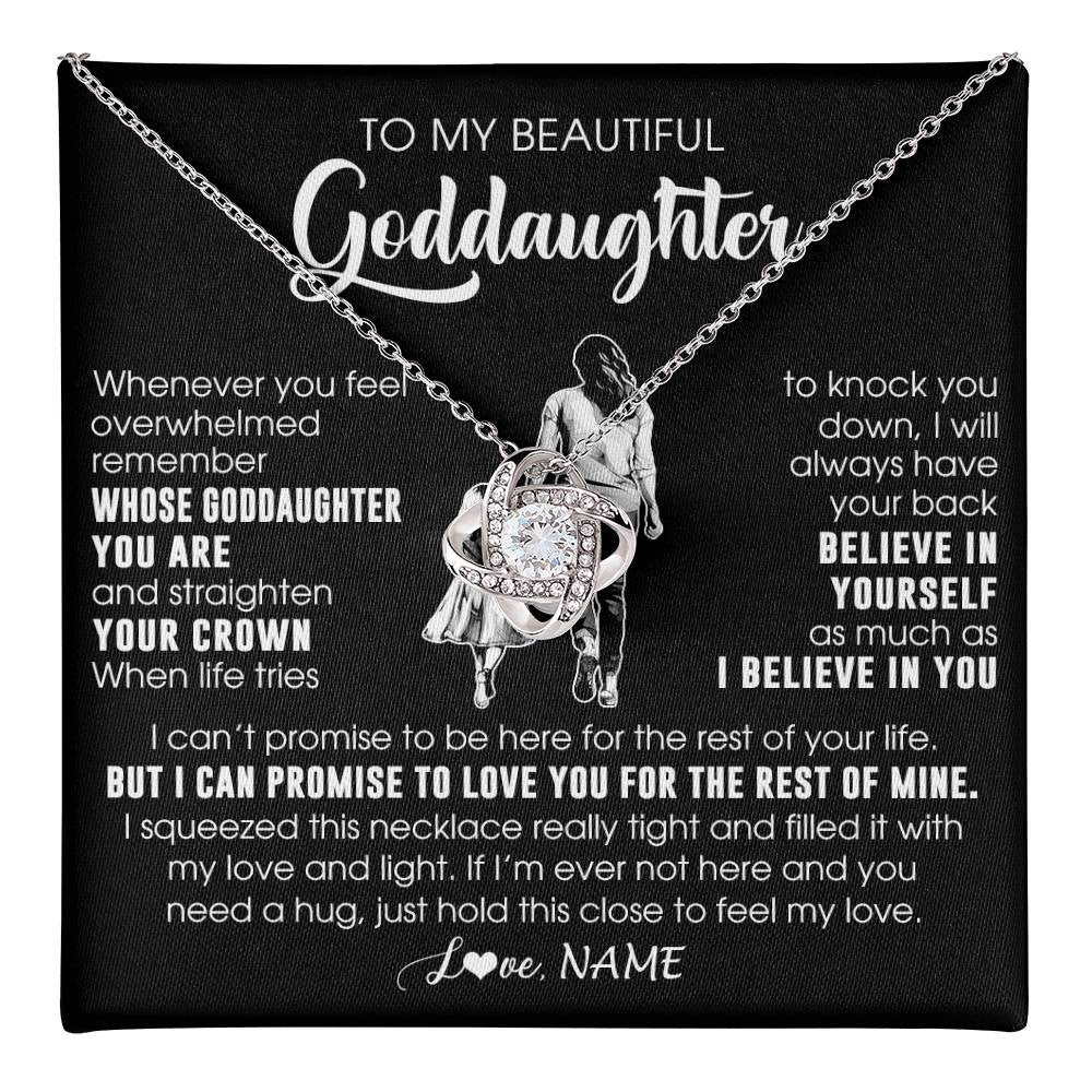 Love Knot Necklace 14K White Gold Finish | 1 | Personalized To My Beautiful Goddaughter Necklace From Godmother Aunt Believe In Yourself Goddaughter Birthday Gifts Jewelry Christmas Customized Message Card | teecentury