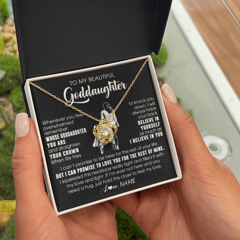 Love Knot Necklace 18K Yellow Gold Finish | 2 | Personalized To My Beautiful Goddaughter Necklace From Godmother Aunt Believe In Yourself Goddaughter Birthday Gifts Jewelry Christmas Customized Message Card | teecentury