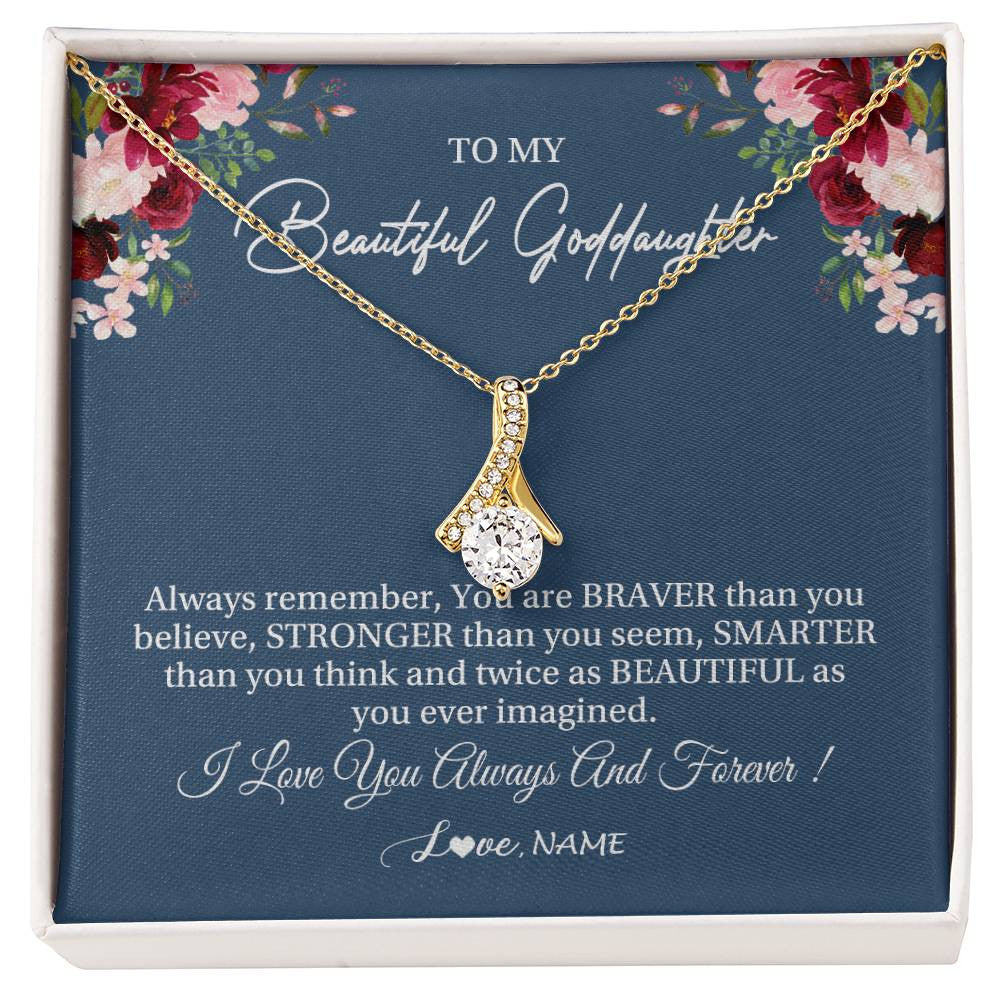 Alluring Beauty Necklace 18K Yellow Gold Finish | Personalized To My Beautiful Goddaughter Necklace From Godmother Braver Stronger Smarter Goddaughter Pendant Jewelry Birthday Christmas Customized Message Card | teecentury
