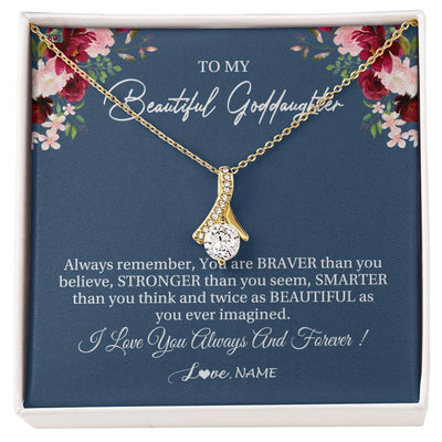 Alluring Beauty Necklace 18K Yellow Gold Finish | Personalized To My Beautiful Goddaughter Necklace From Godmother Braver Stronger Smarter Goddaughter Pendant Jewelry Birthday Christmas Customized Message Card | teecentury