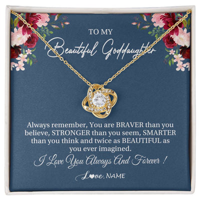 Love Knot Necklace 18K Yellow Gold Finish | Personalized To My Beautiful Goddaughter Necklace From Godmother Braver Stronger Smarter Goddaughter Pendant Jewelry Birthday Christmas Customized Message Card | teecentury